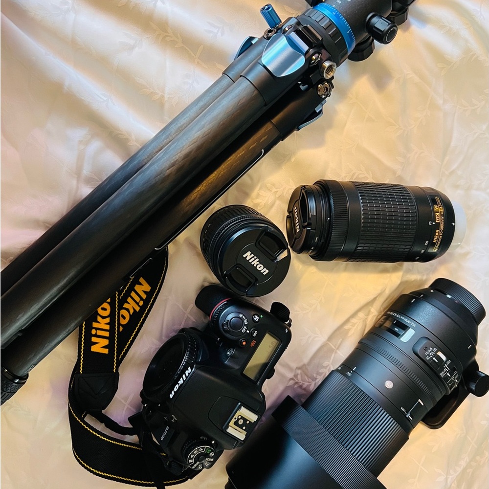 Nikon Black and Blue Camera Set with Tripod